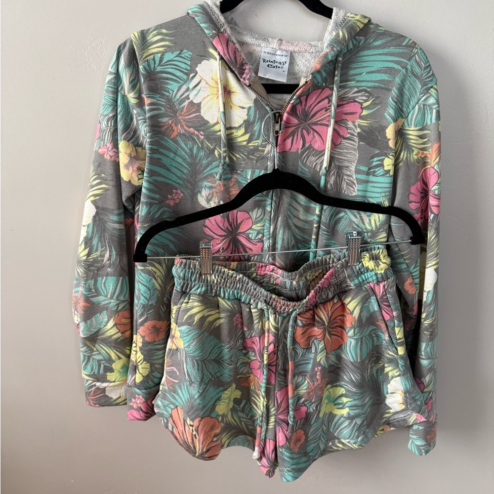 Rainforest Cafe Floral Hoodie and Shorts Set